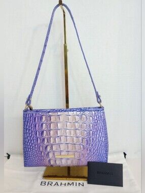 Brahmin Very Peri Ombre Lorelei Croc Embossed Leather Shoulder Bag